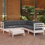 vidaXL Salon de jardin 6 Pièces avec coussins blanc bois de pin massif