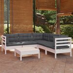 vidaXL Salon de jardin 6 Pièces avec coussins blanc bois de pin solide