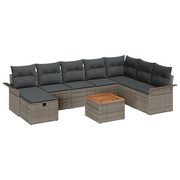 vidaXL Ensemble de Sofa de Jardin 9 Pièces avec Coussins Gris en Rattan Poly