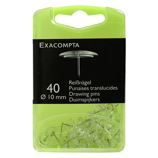 Boîte de 40 punaises Linicolor® pointe 7mm 10mm de diamètre Cristal translucide EXACOMPTA