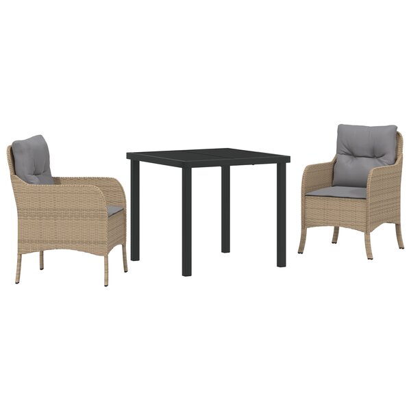 vidaXL Set de salle à manger de jardin 3 pièces avec coussins Beige Rattan Poly