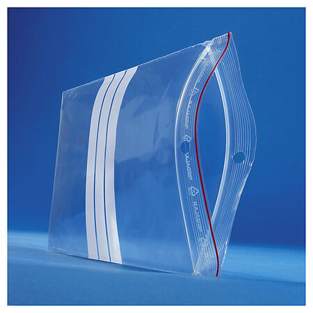 Sachet plastique zip transparent à bandes blanches 60 microns raja 7x10 cm