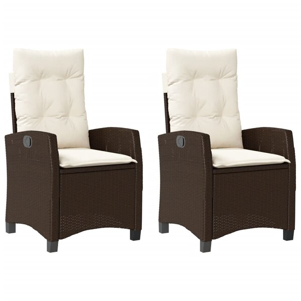 vidaXL Chaises inclinables de jardin lot de 2 et coussins marron rotin