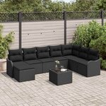 vidaXL Ensemble de canapé de jardin avec coussin 9 Pièces Noir Poly rotin
