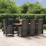 vidaXL Mobilier à dîner de jardin 9Pièces et coussins noir résine tressée