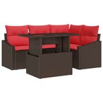 vidaXL Ensemble de canapé de jardin avec coussin 5 Pièces Marron et rouge