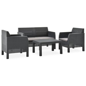 vidaXL Salon de jardin 4 Pièces avec coussins PP Rotin Anthracite