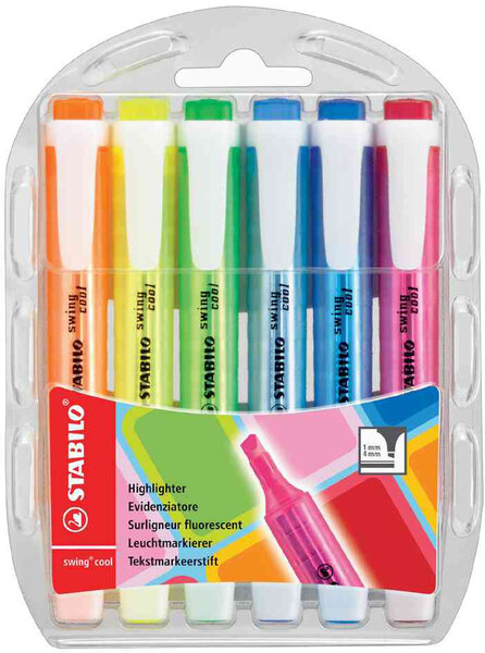 Etui de 6 Surligneurs de poche SWING COOL Pte Biseautée 1 - 4 mm STABILO