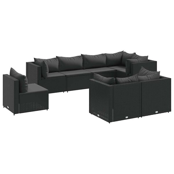vidaXL Salon de jardin 8 Pièces avec coussins noir résine tressée