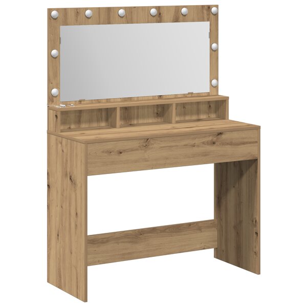 vidaXL Table de Maquillage avec Lumières LED en Chêne Artisan  100x41x135 cm