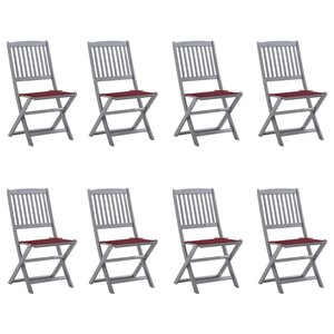 vidaXL Chaises pliables d'extérieur lot de 8 et coussins Bois d'acacia