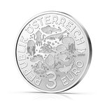 Pièce de monnaie 3 euro Autriche 2024 – Raie jaune (Urobatis jamaicensis)