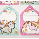 16 étiquettes adhésives scolaires - Rectangle - Licorne - Paillettes