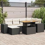 vidaXL Salon de jardin 7 Pièces avec coussins noir résine tressée