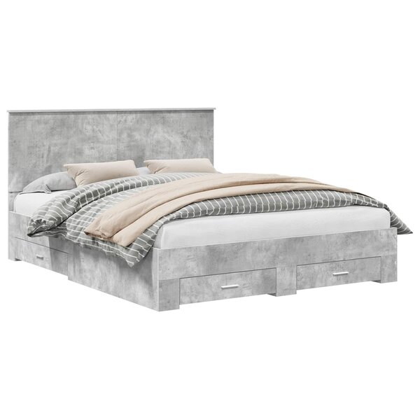 vidaXL Cadre de lit Gris béton 160 x 200 cm Bois d'ingénierie