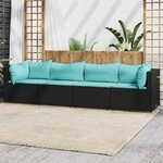 vidaXL Salon de jardin 4 Pièces avec coussins Noir Résine tressée