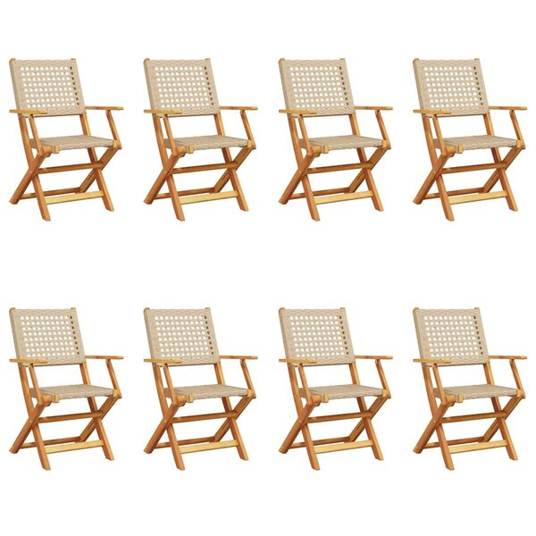 vidaXL Chaises de jardin pliantes lot de 8 beige rotin et bois massif