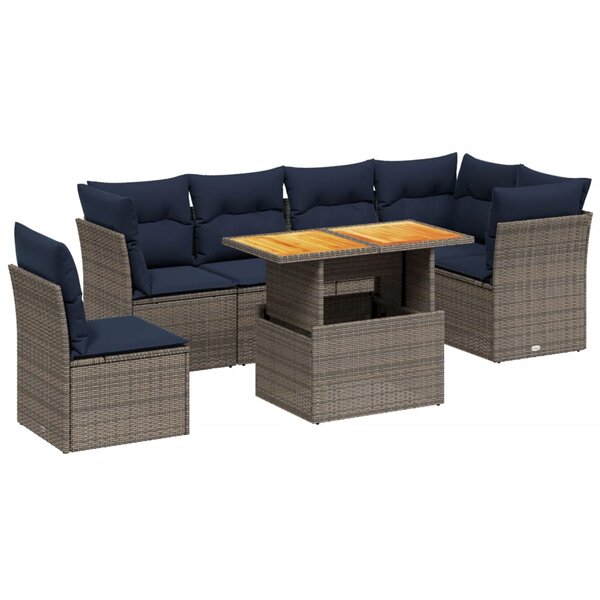 vidaXL Salon de jardin 7 Pièces avec coussins gris résine tressée
