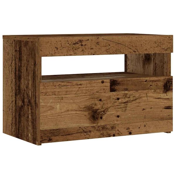 VidaXL Table de chevet avec lumières LED vieux bois bois d'ingénierie