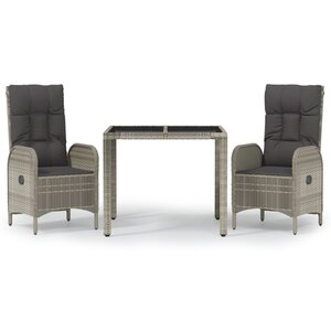 vidaXL Ensemble à manger de jardin 3 Pièces coussins gris résine tressée