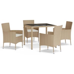 vidaXL Ensemble à manger de jardin avec coussins 5Pièces Beige poly rotin