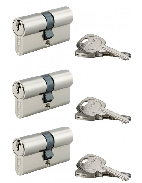 THIRARD - Lot de 3 cylindres de serrure double entrée STD  30x30mm  s'entrouvrant  nickel 3 clés/cylindre