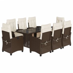 vidaXL Ensemble à manger de jardin et coussins 9 Pièces marron poly rotin
