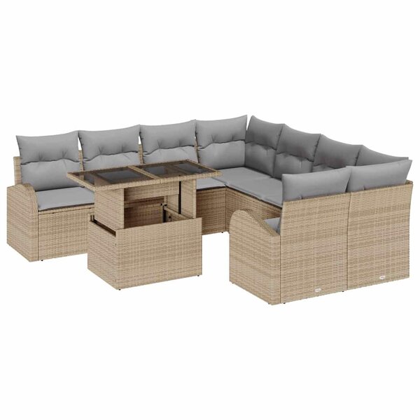 vidaXL Ensemble de canapé de jardin 9 Pièces Beige Poly Rattan
