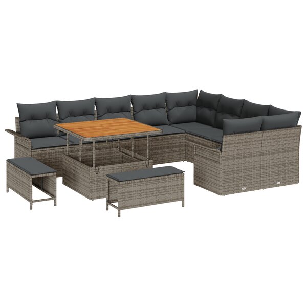 vidaXL Ensemble de jardin de 12 pièces avec coussins en rattan poly gris et acacia