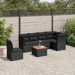 vidaXL Salon de jardin 7 Pièces avec coussins noir résine tressée