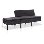 vidaXL Salon de jardin 3 Pièces avec coussins Résine tressée Noir