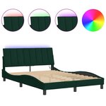vidaXL Cadre de lit avec LED sans matelas Hanko vert foncé 140x200 cm velours