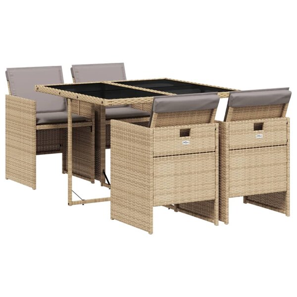 vidaXL Ensemble à manger de jardin coussins 5 Pièces mélange beige rotin