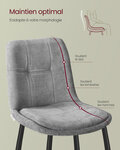 Lot de 2 chaises salle à manger chaise de cuisine rembourrée chenille jusqu’à 120 kg double coussin pieds en métal moderne pour salle à manger cuisine gris 12_0006212