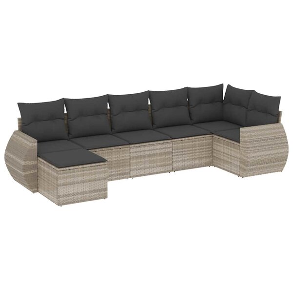 vidaXL Salon de jardin avec coussins 7 Pièces gris clair résine tressée