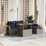 vidaXL Salon de jardin 6 Pièces avec coussins gris résine tressée