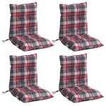 vidaXL Coussins de chaise à dossier bas lot de 4 motif carreaux rouge