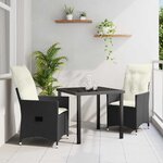 vidaXL Ensemble de salle à manger pour jardin 3 Pièces Noir Poly rotin
