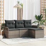 vidaXL Ensemble de canapé de jardin avec coussin 4 Pièces Gris Poly rotin