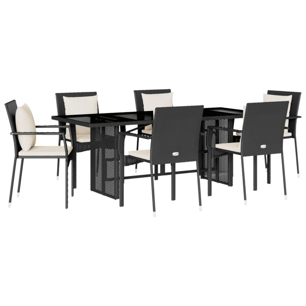 vidaXL Ensemble à manger de jardin coussins 7Pièces Noir Résine tressée