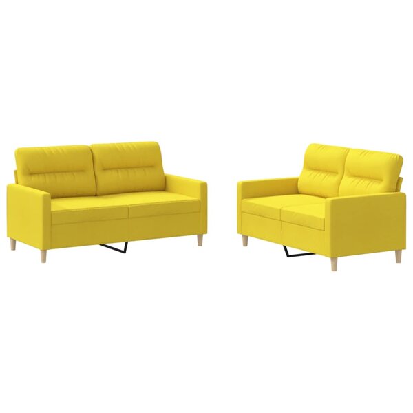 vidaXL Ensemble de canapés 2 Pièces avec coussins Jaune clair Tissu
