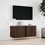 vidaXL Meuble TV mural avec lumières LED chêne marron 80x31x35 cm