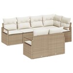 Canapé de Jardin 7 Pièces avec Coussins Beige en Rattan Poly