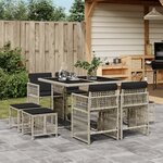 vidaXL Ensemble à manger de jardin et coussins 9 Pièces gris clair rotin