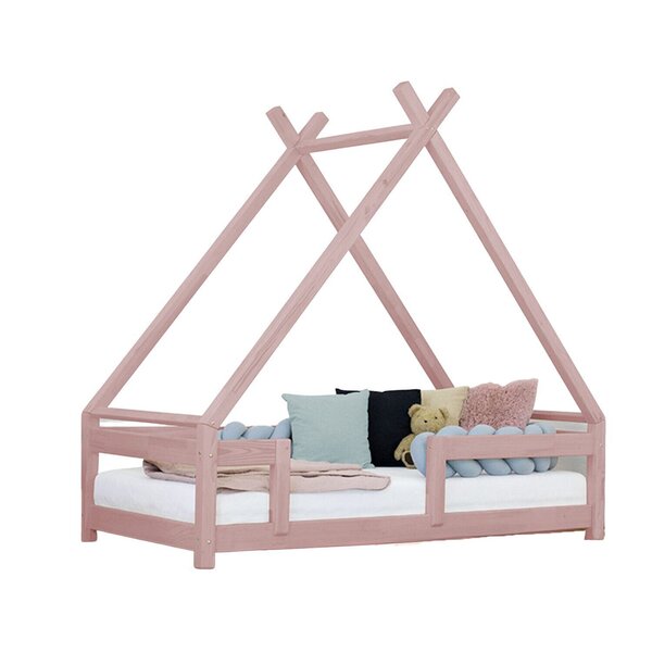 Lit cabane enfant TAHUKA 140 x 200 rose pastel
