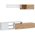 Ensemble meuble TV réversible JULIA - Mélaminé blanc et chêne - 2 Portes abattantes - 194 x 57 x 109 cm
