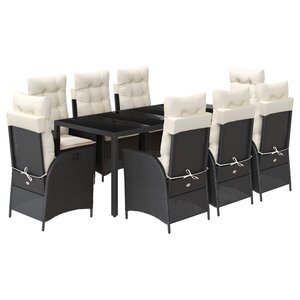 vidaXL Ensemble à manger de jardin 9Pièces coussins noir résine tressée