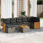 vidaXL Salon de jardin 8 Pièces avec coussins gris résine tressée