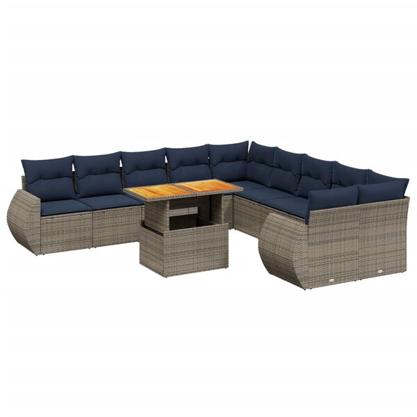 vidaXL Salon de jardin 11 Pièces avec coussins gris résine tressée