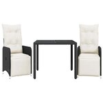 vidaXL Ensemble de bistro de jardin 3 Pièces coussins noir poly rotin